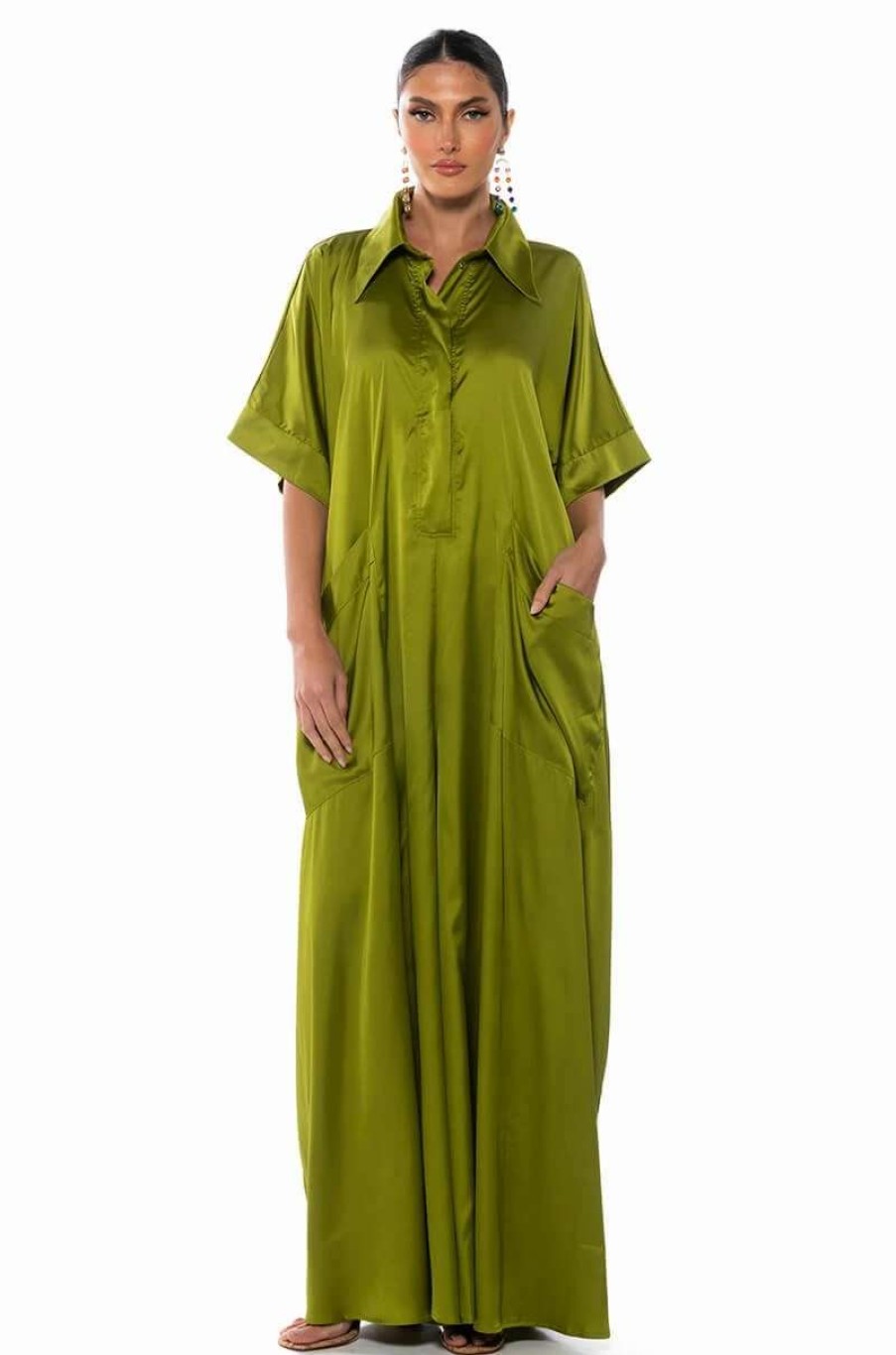 Rompers & Jumpsuits * | She'S Rich Oversized Satin Jumpsuit In Green