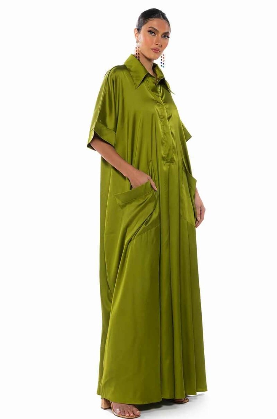 Rompers & Jumpsuits * | She'S Rich Oversized Satin Jumpsuit In Green