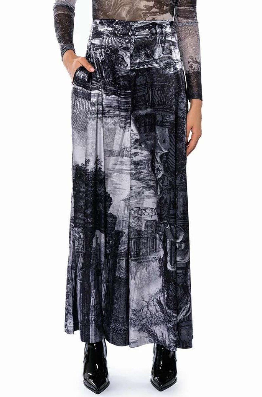 Pants * | Paradise Abstract Wide Leg Pant Silver Multi