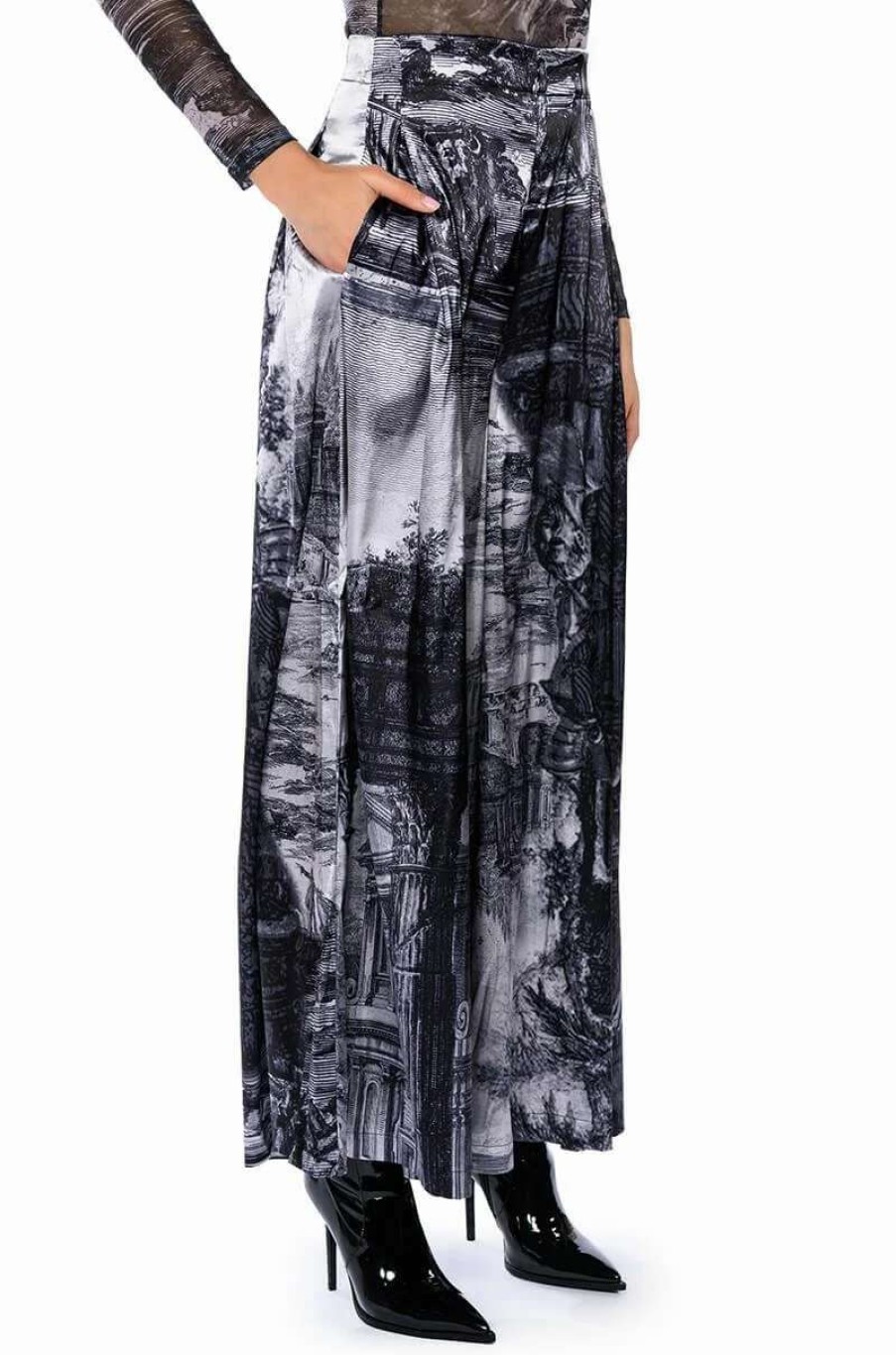 Pants * | Paradise Abstract Wide Leg Pant Silver Multi