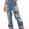 Denim * | Ella Bella High Rise Wide Leg Distressed Jeans Light Blue Denim