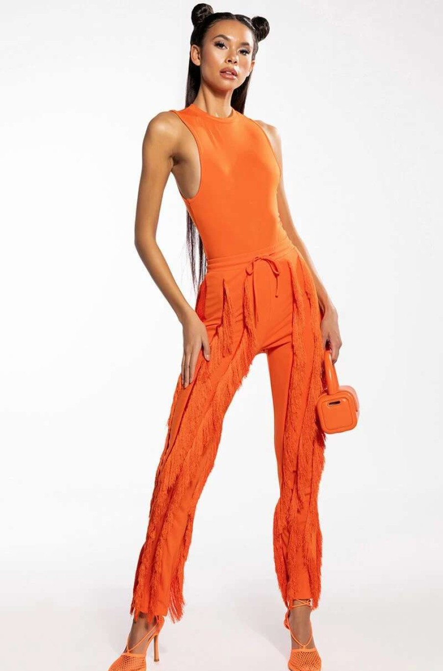 Two Piece Sets * | Josefina Fringe Detail Joggers Orange