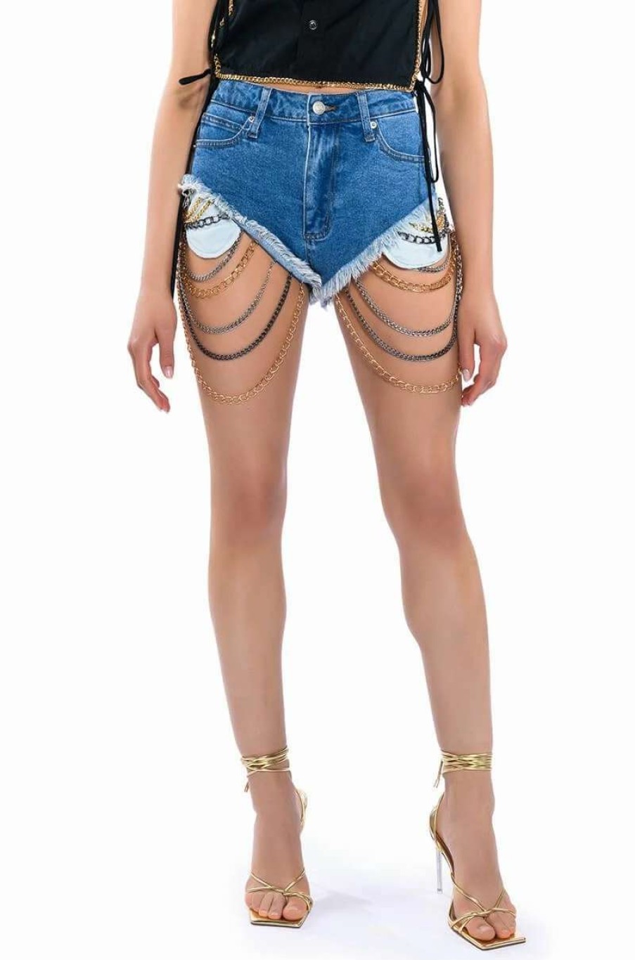 Denim * | Sexy Chain Denim Shorts