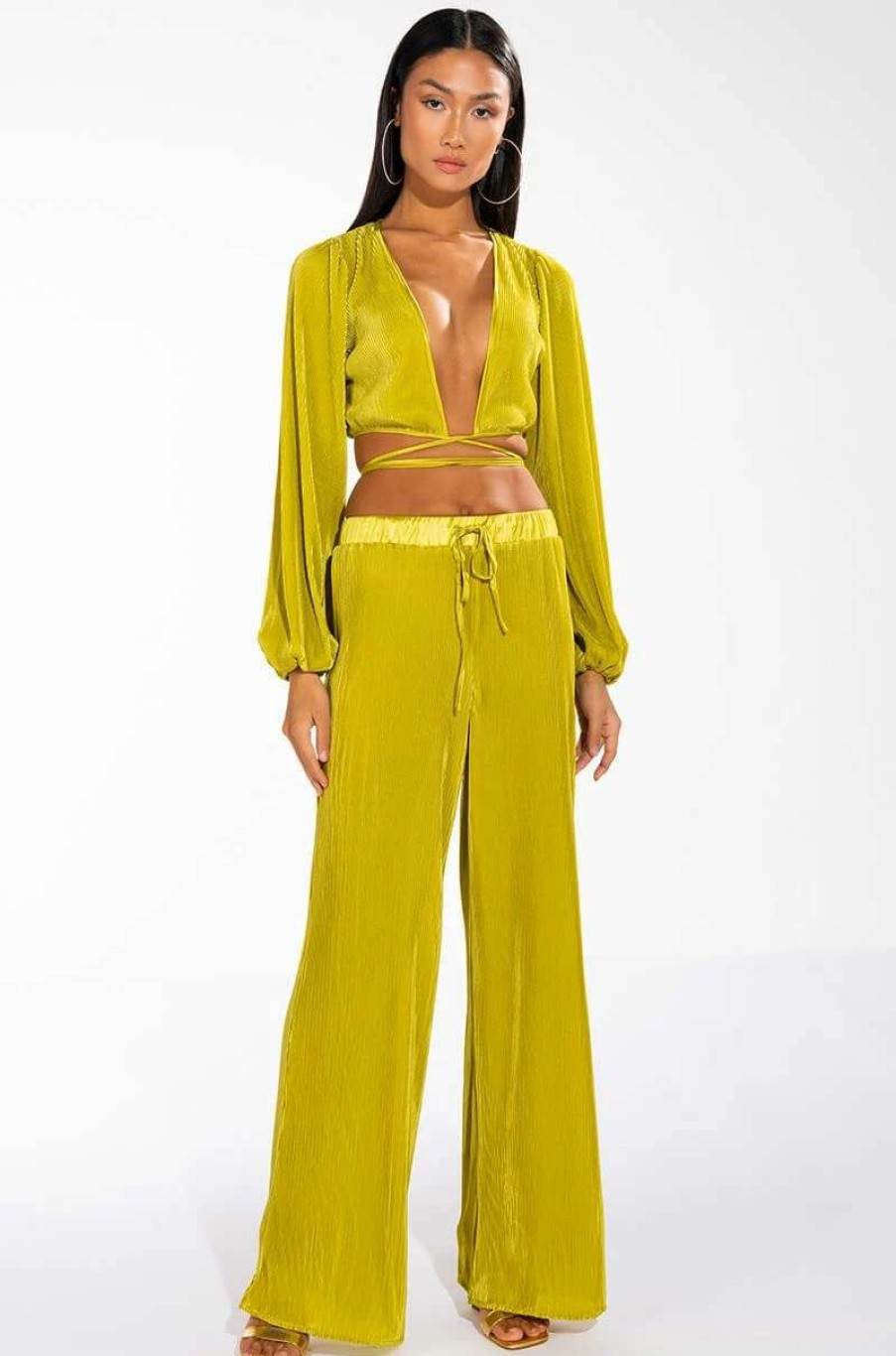 Two Piece Sets * | Sweet Apple Plisse Palazzo Pant Light Green