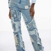 Denim * | Leon Patchwork High Rise Straight Leg Jeans Light Blue Denim