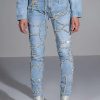 Denim * | Make A Wish Rhinestone High Waisted Skinny Jean Light Blue Denim