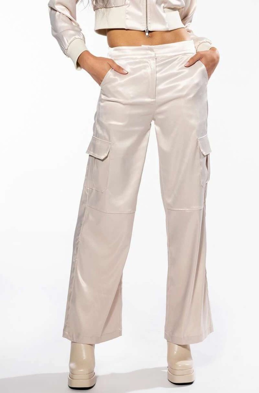 Pants * | Nothing But Trouble Satin Cargo Pant Ivory