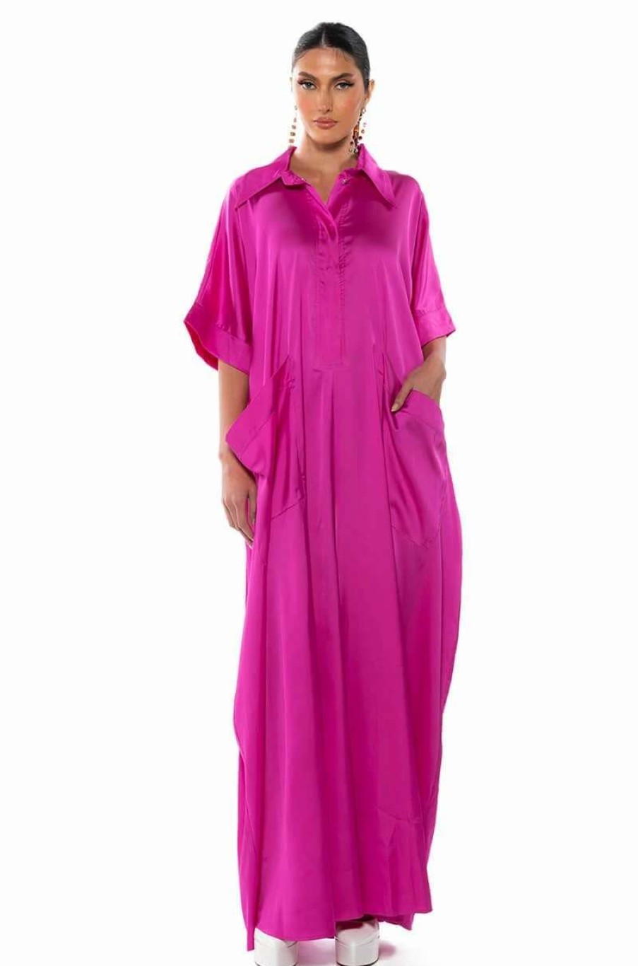 Rompers & Jumpsuits * | She'S Rich Oversized Satin Jumpsuit In Pink