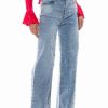 Denim * | Everytime Rhinestone Embellished Straight Leg Jeans Medium Blue Denim