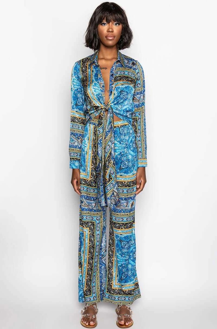 Rompers & Jumpsuits * | Come Again Wide Leg Jumpsuit Navy Multi