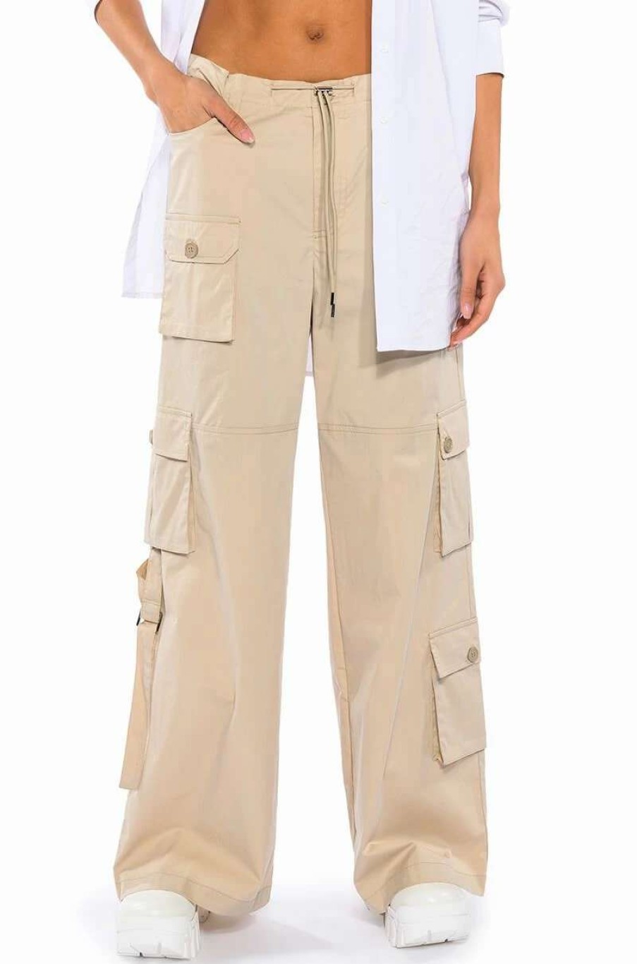 Pants * | Journee Wide Leg Cargo Pant Beige