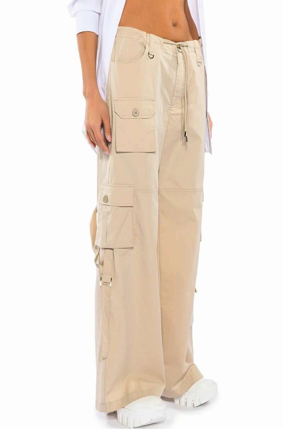 Pants * | Journee Wide Leg Cargo Pant Beige