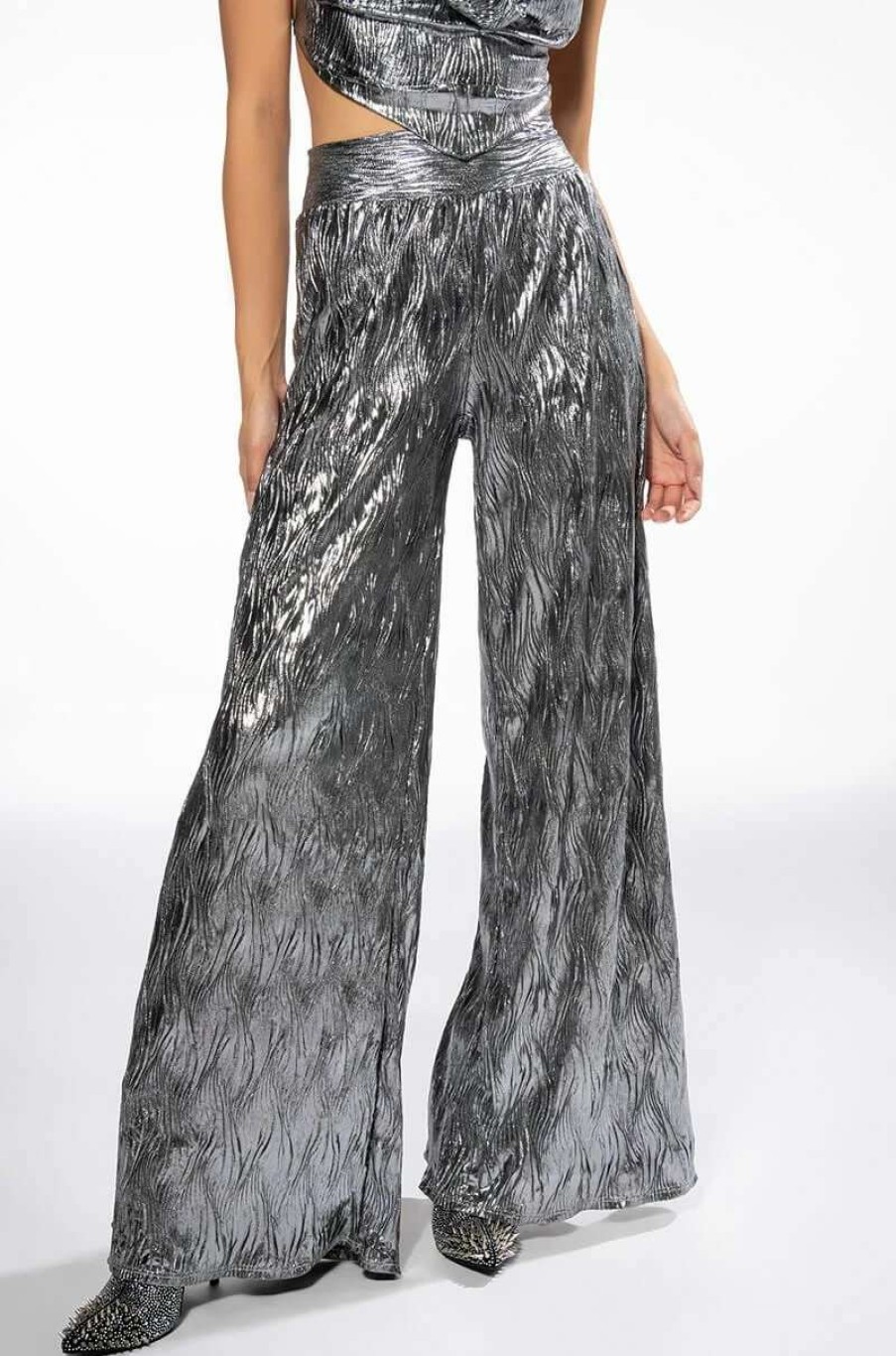 Two Piece Sets * | Above All Metallic Wide Leg Pant Silver