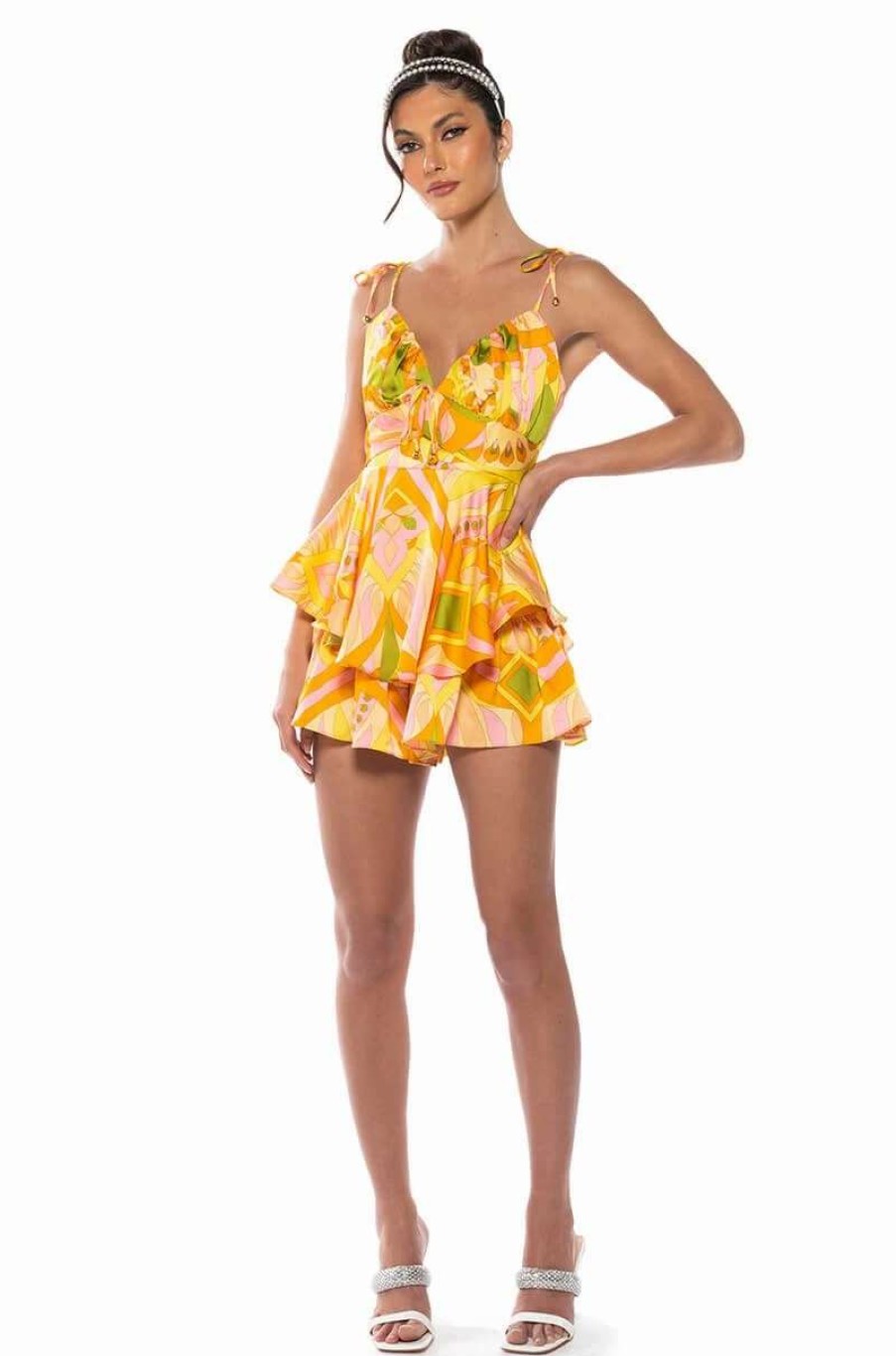 Rompers & Jumpsuits * | My Own Stride Patterned Mini Romper Yellow Multi