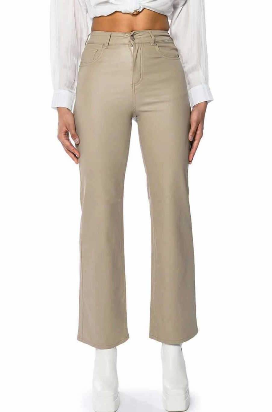 Pants * | Off Duty Faux Leather Coated Straight Leg Pant Light Brown