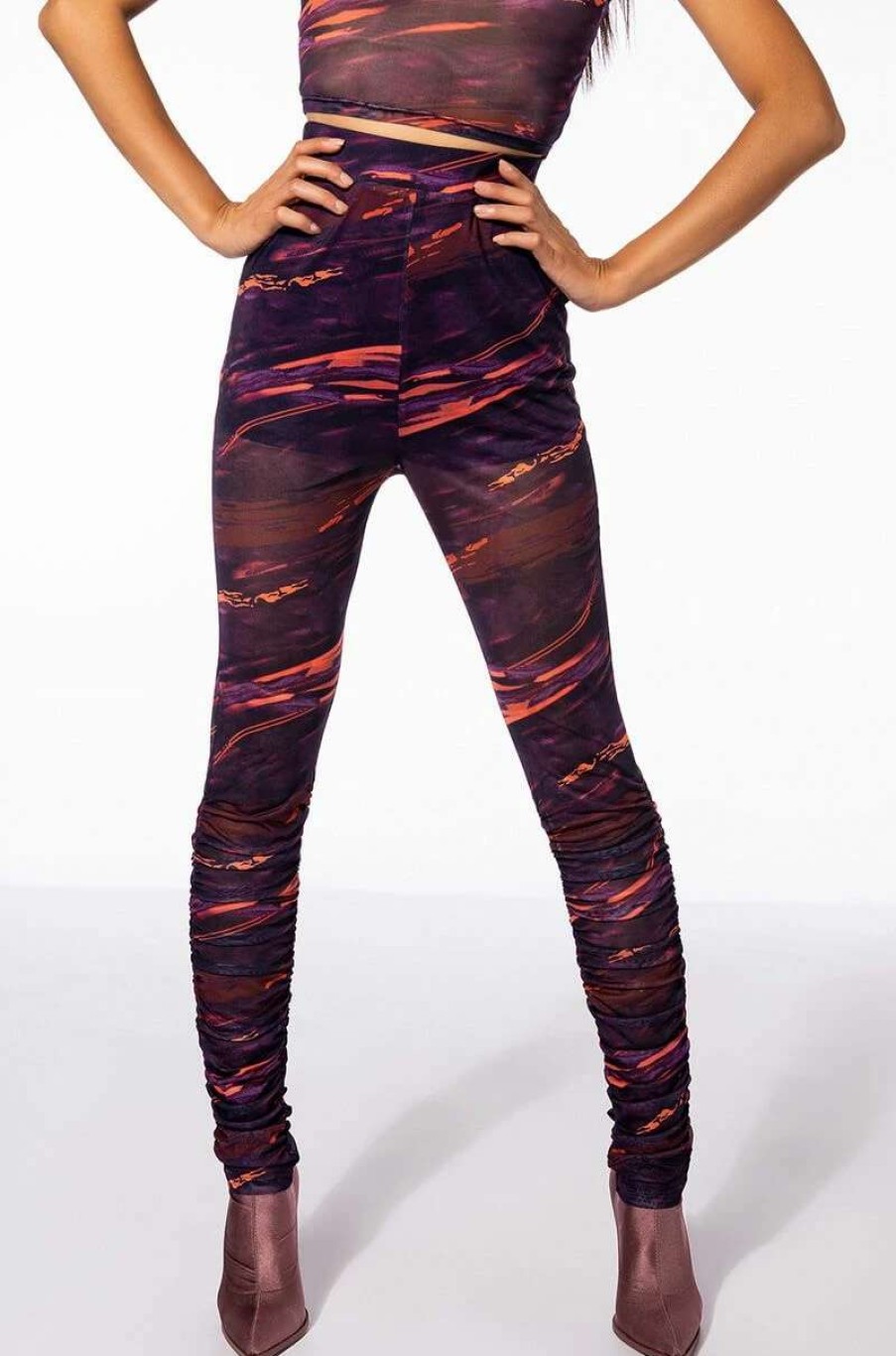 Two Piece Sets * | Something Special Mesh Legging With Ruched Detail Purple Multi