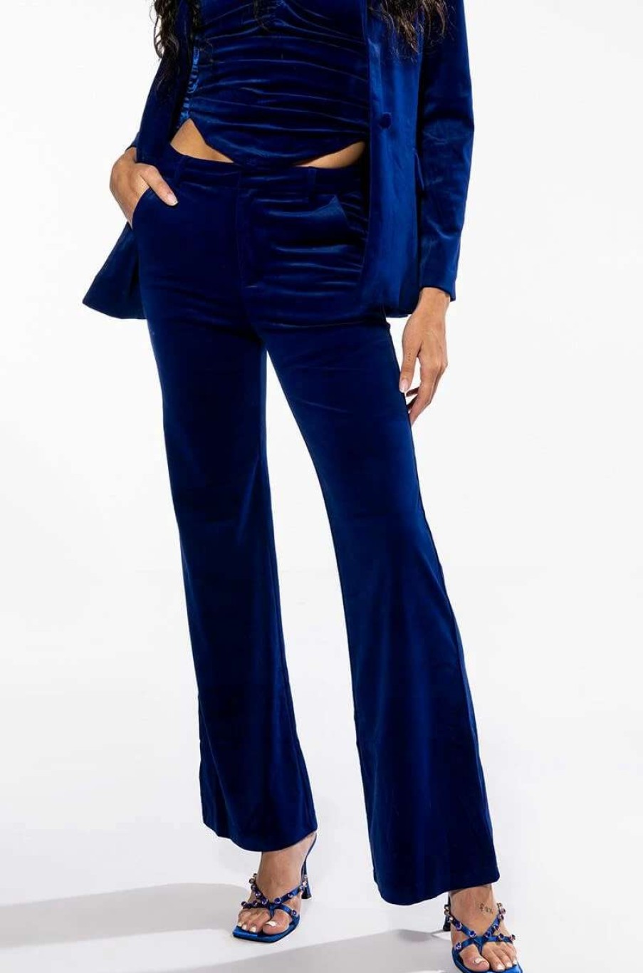 Two Piece Sets * | Night Moves Velvet Wide Leg Trouser Royal Blue