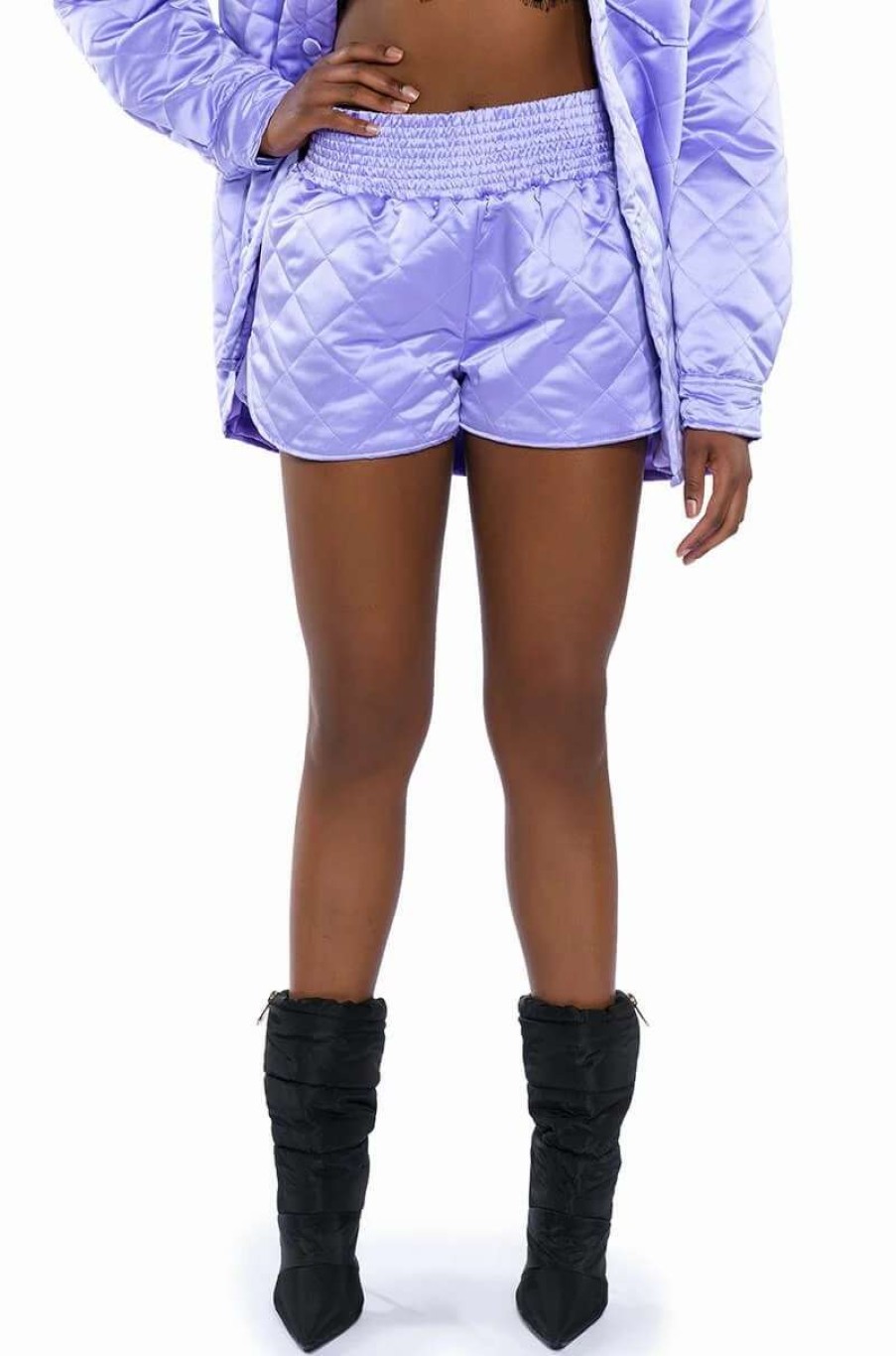 Two Piece Sets * | Field Of Dreams Satin Quilted Shorts Light Purple