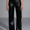 Pants * | Covered In Ice Faux Leather Rhinestone Pant Black