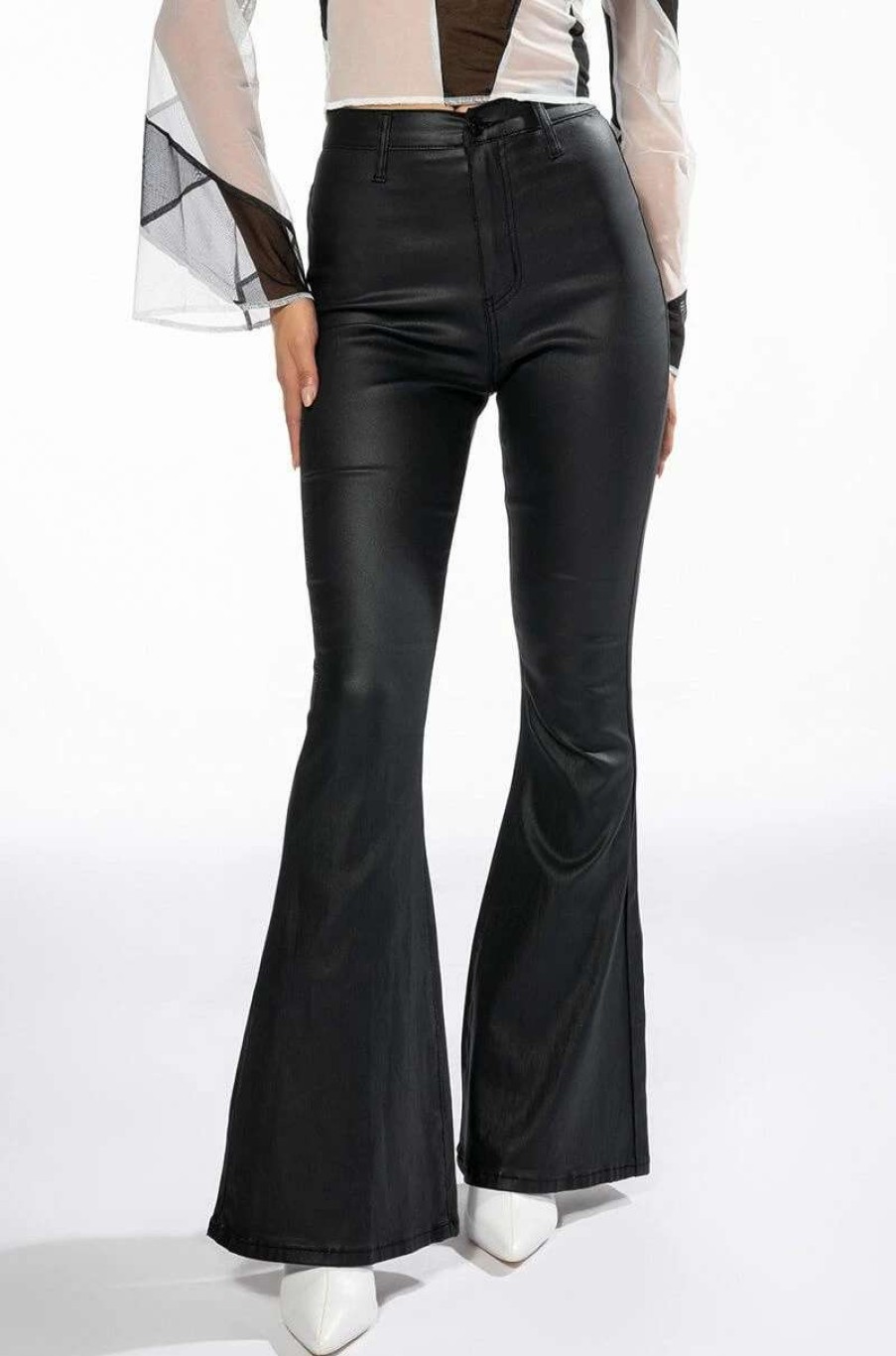 Pants * | **Tall** On Duty Vegan Leather High Rise Flare Pants Black