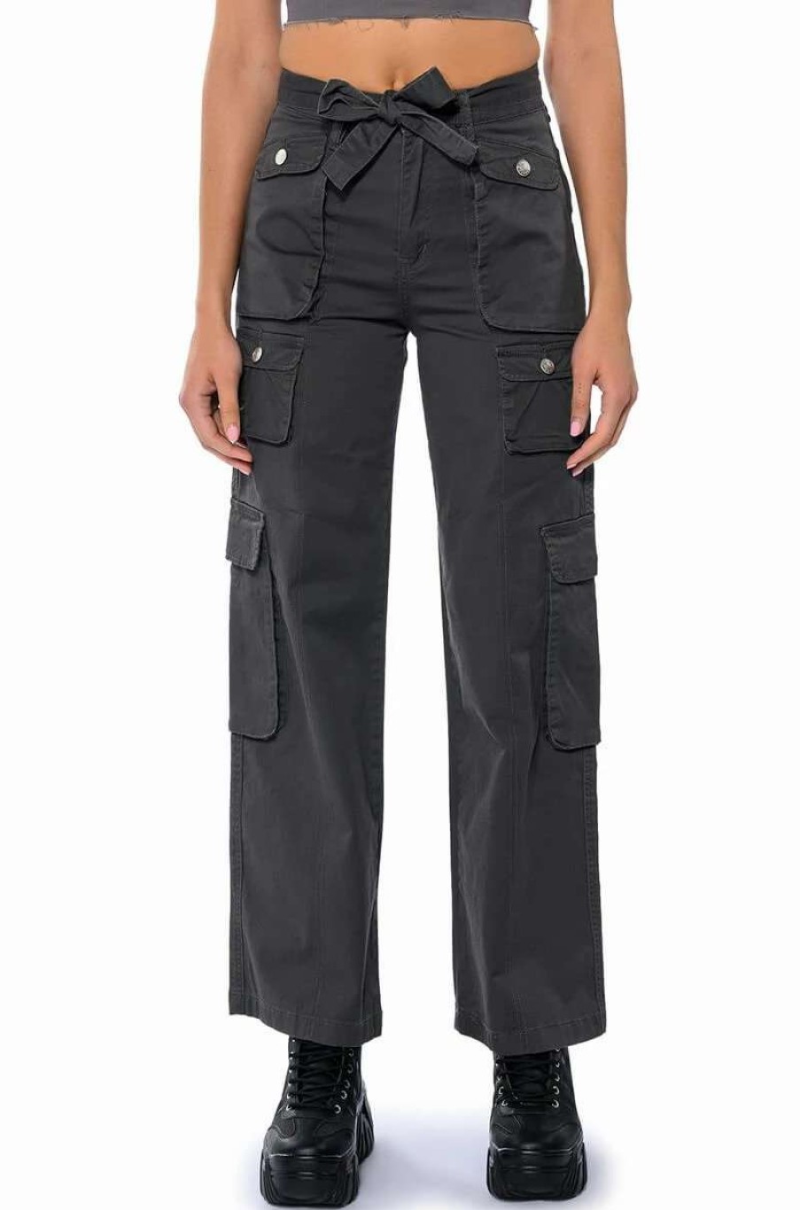 Pants * | Nothing About You Belted Cargo Pants Grey