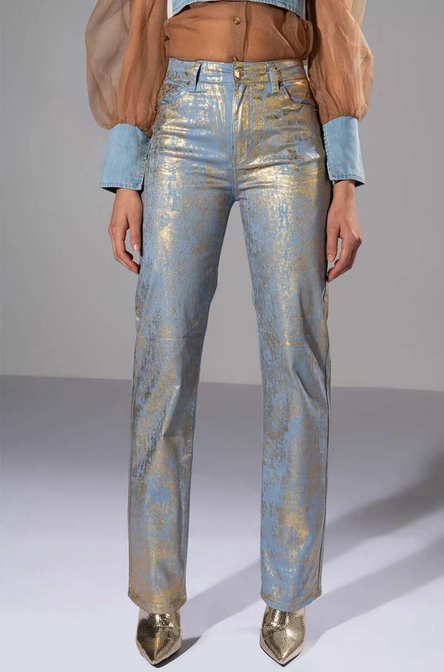 Pants * | In Your Dreams Metallic Coated Pant Blue