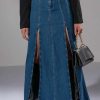 Denim * | So Slaying Double Slit Denim Maxi Skirt Medium Blue Denim