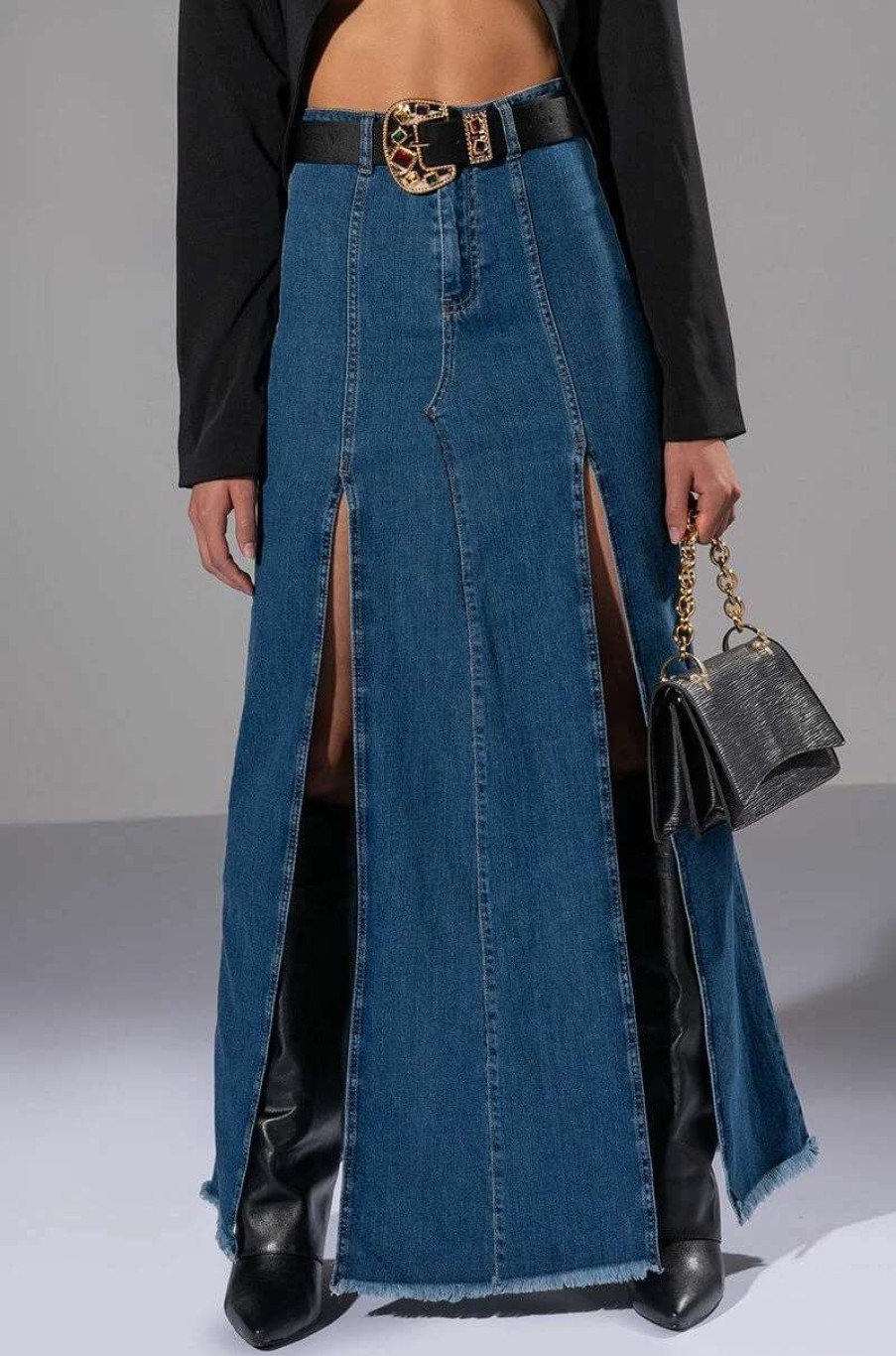 Denim * | So Slaying Double Slit Denim Maxi Skirt Medium Blue Denim