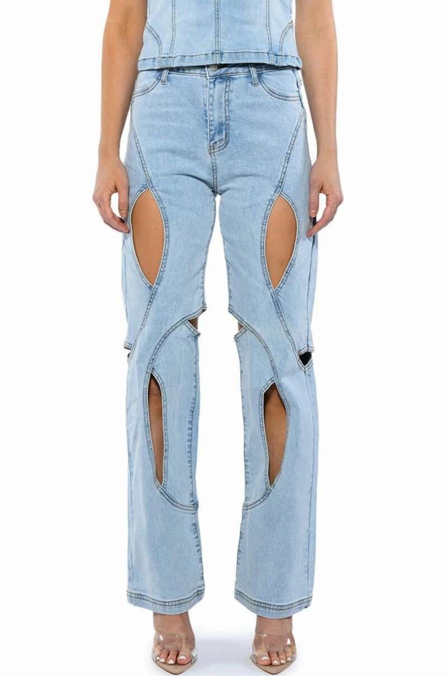 Denim * | Jump Around Cutout Relaxed Fit Jeans Light Blue