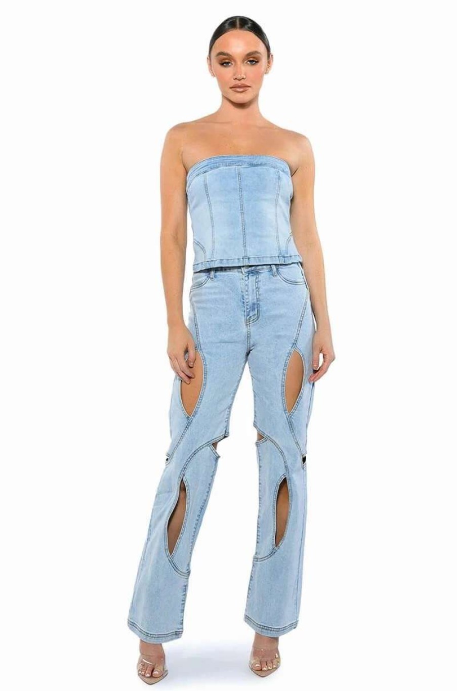 Denim * | Jump Around Cutout Relaxed Fit Jeans Light Blue