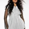 Rompers & Jumpsuits * | Ride Or Die Rhinestone Sleeve Hooded Romper Grey