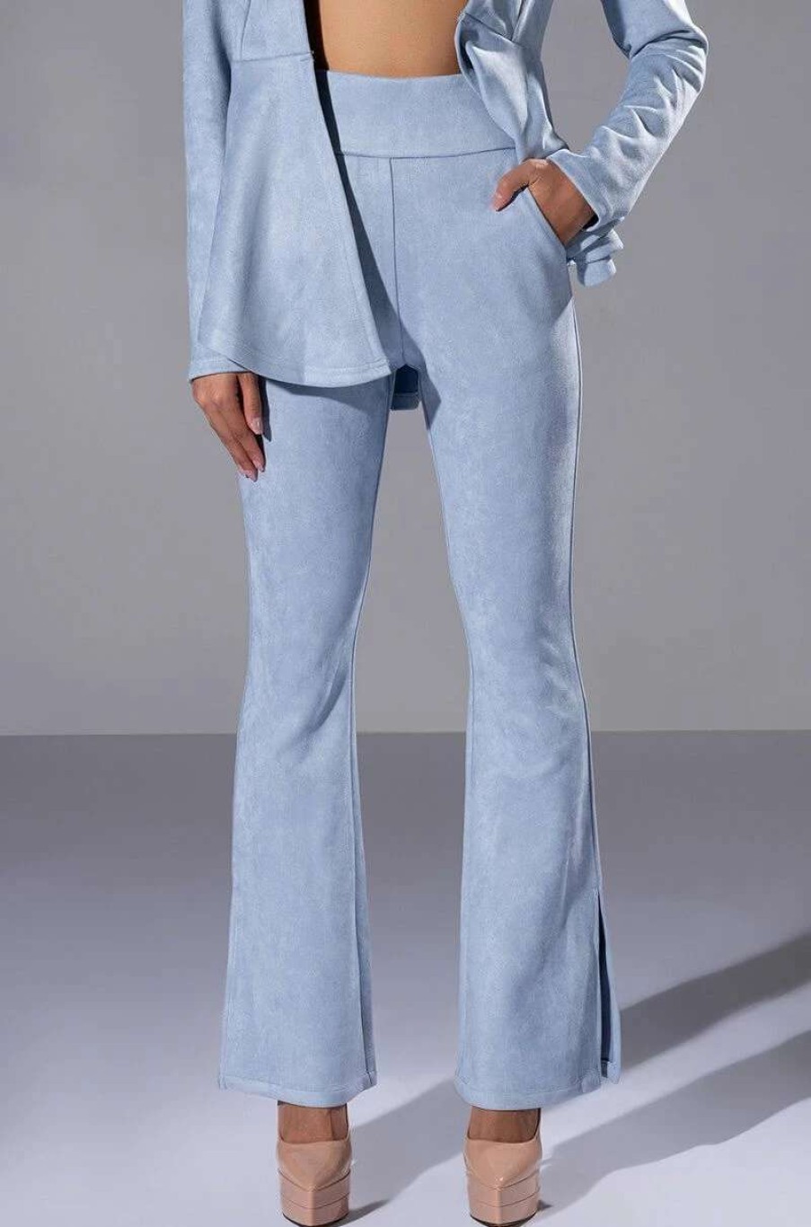 Pants * | Suede Big Booty Pants Light Blue