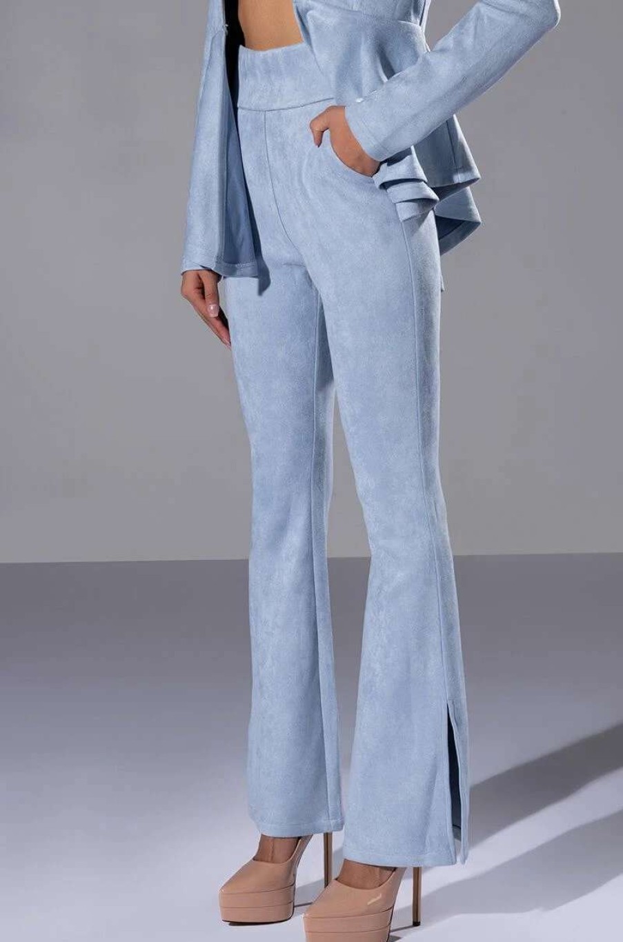 Pants * | Suede Big Booty Pants Light Blue