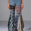 Denim * | Alexa Plaid Patchwork Flared Jeans Multi