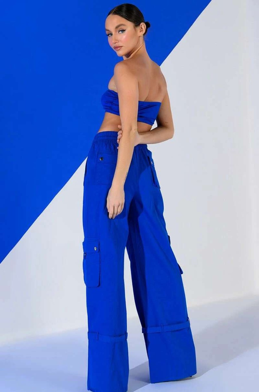 Pants * | Frenchy Wide Leg Cargo Pant Royal Blue