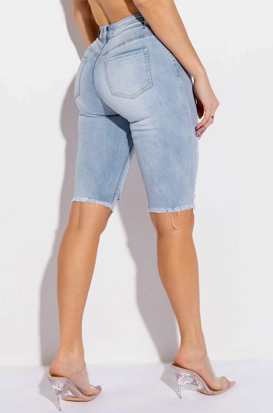 Denim * | Flex Fit Extreme Stretch Distressed Bermuda Shorts