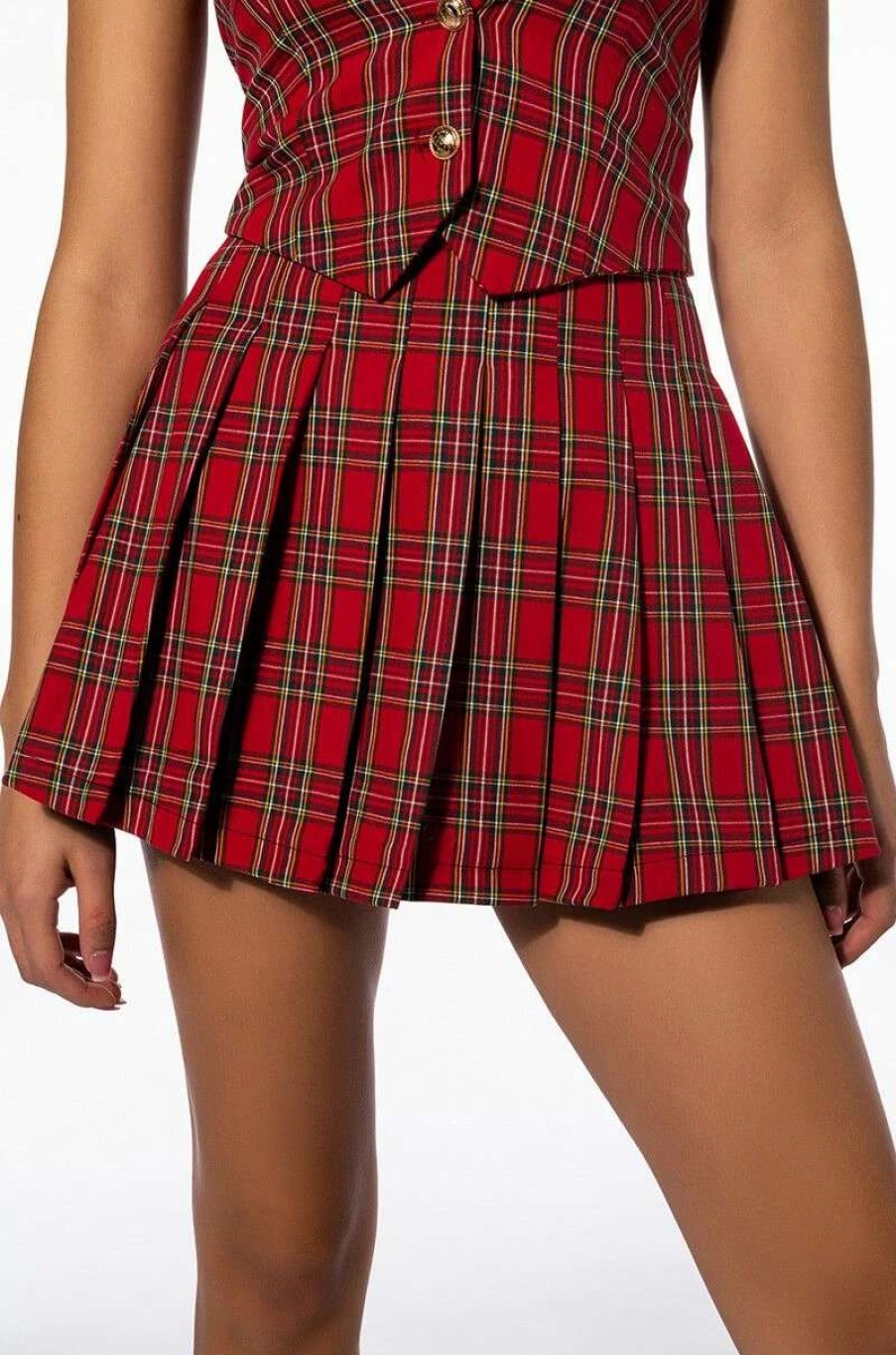 Two Piece Sets * | Tartan Plaid Skirt Red