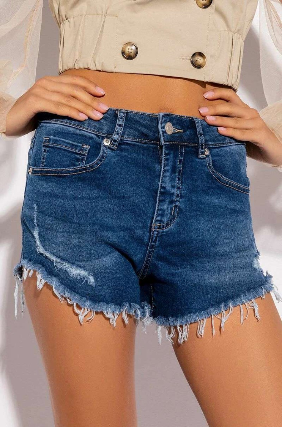 Denim * | Flex-Fit High Waisted Super Stretchy Denim Shorts Medium Blue Denim