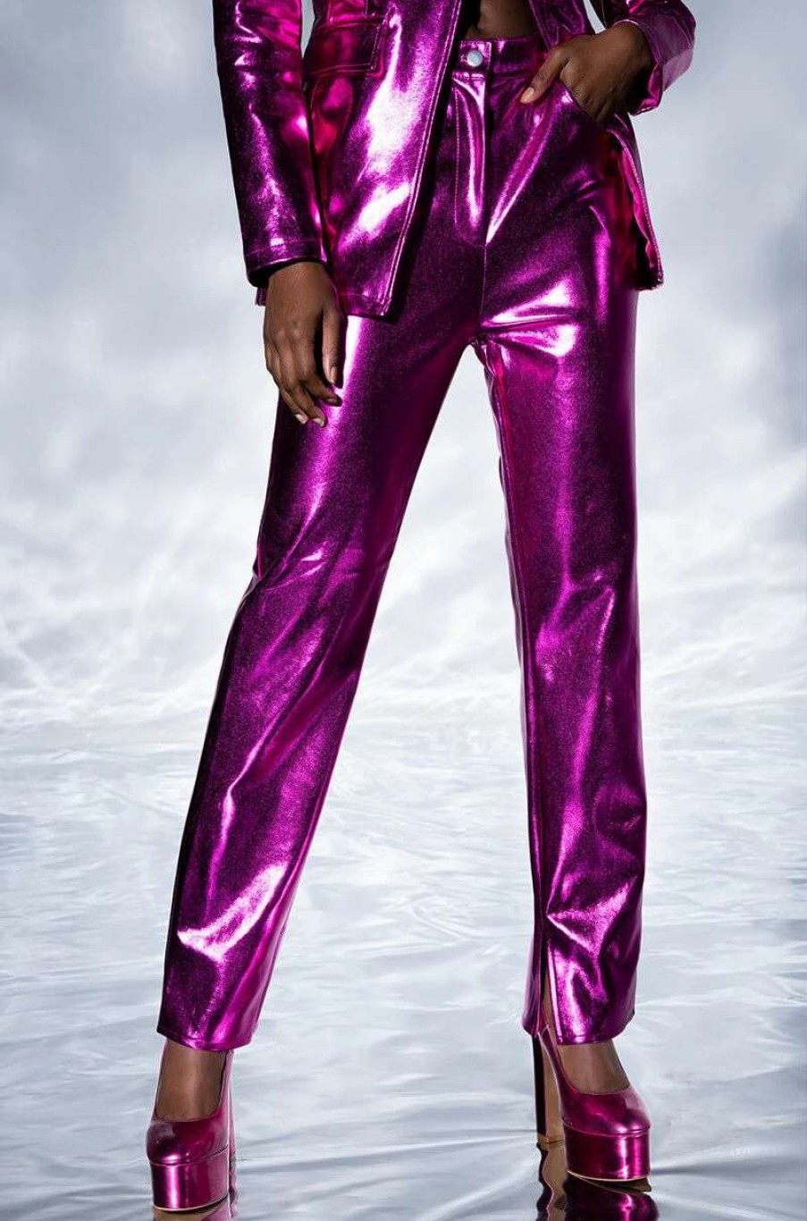 Pants * | New Vibration Metallic Trouser Fuchsia