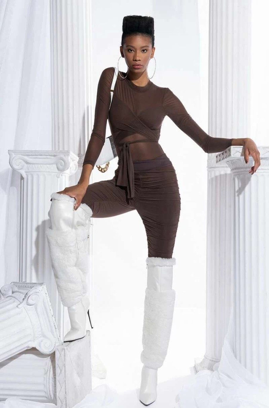 Two Piece Sets * | Get It Right Get It Mesh Pant Dark Brown