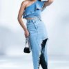 Denim * | Just Wanna Dance High Low Denim Skirt Light Blue Denim