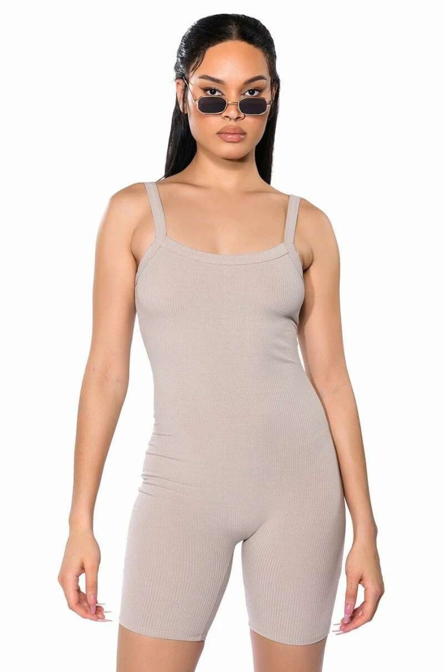 Rompers & Jumpsuits * | Jenna Classic Scoop Back Romper Mocha