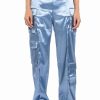 Pants * | Beauty Rains Satin Cargo Pants Light Blue