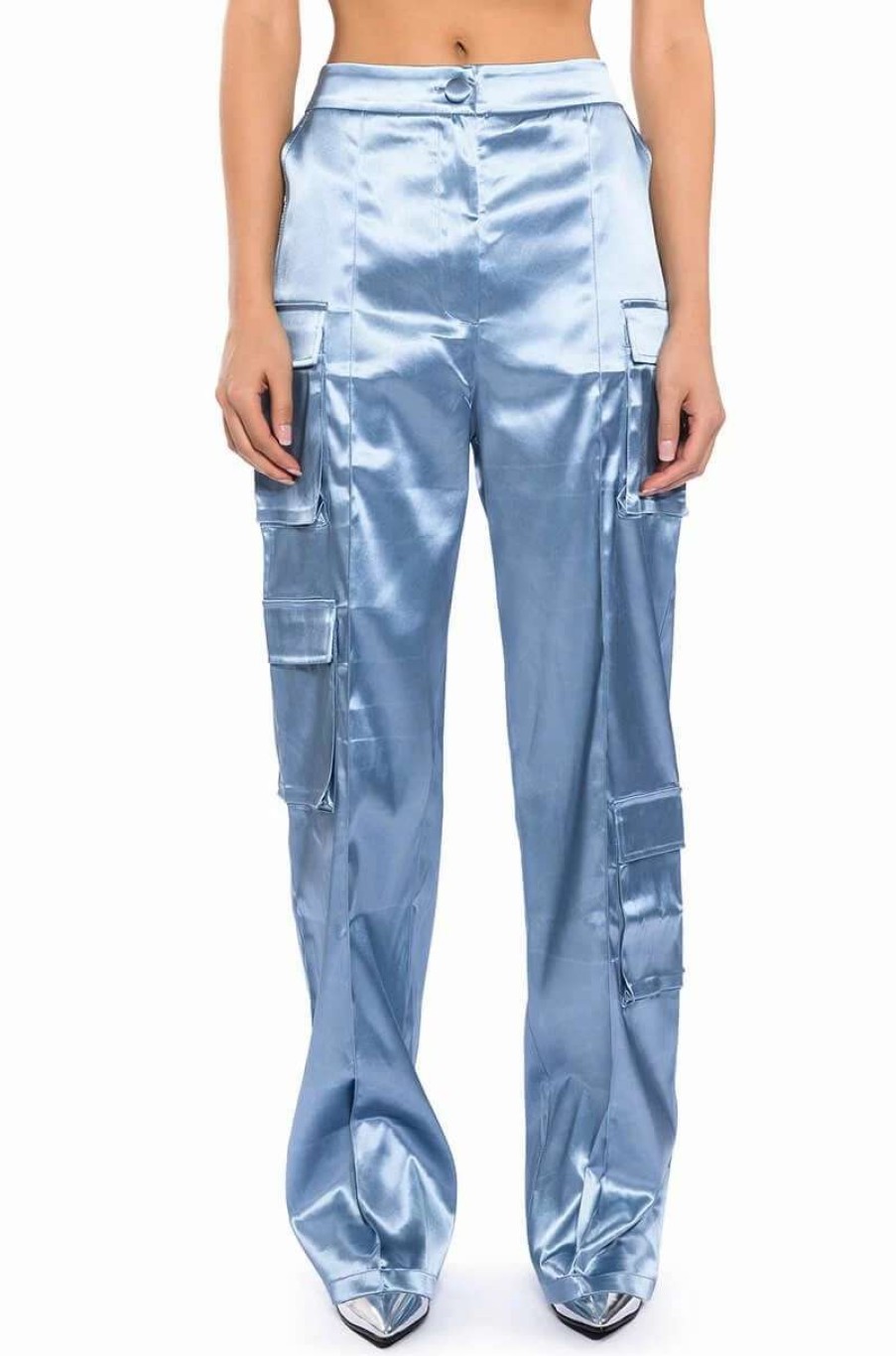 Pants * | Beauty Rains Satin Cargo Pants Light Blue