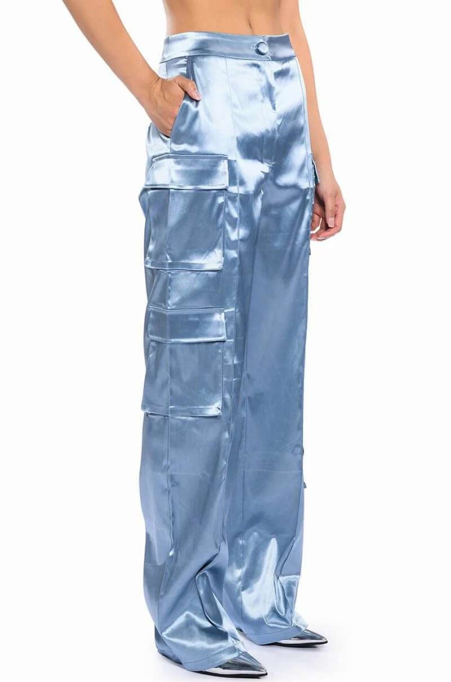 Pants * | Beauty Rains Satin Cargo Pants Light Blue