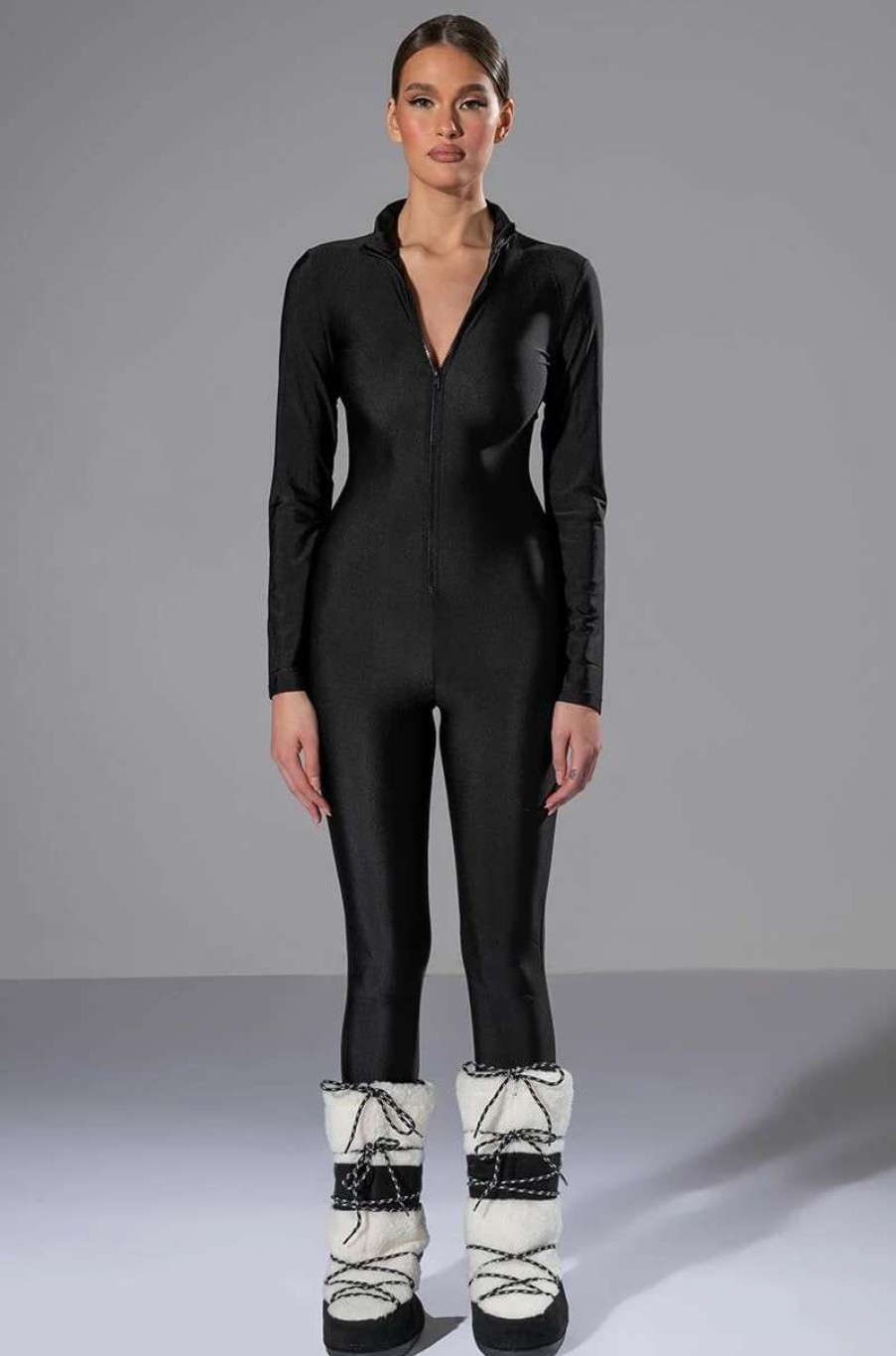 Rompers & Jumpsuits * | Give You A Chance Zip Up Catsuit Black