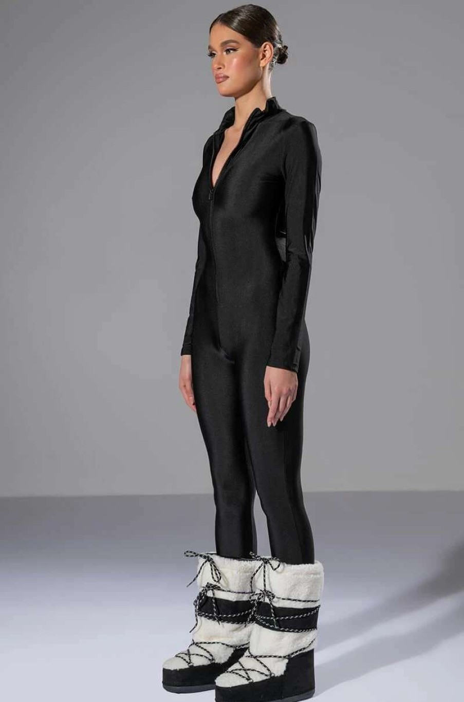 Rompers & Jumpsuits * | Give You A Chance Zip Up Catsuit Black