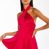 Rompers & Jumpsuits * | Invite Only Satin Halterneck Romper Fuchsia