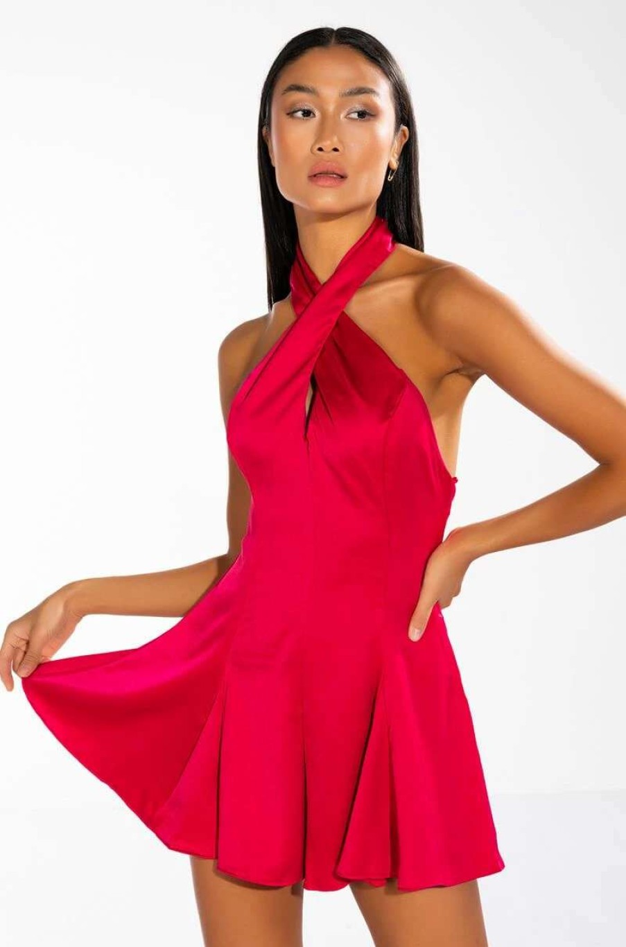 Rompers & Jumpsuits * | Invite Only Satin Halterneck Romper Fuchsia