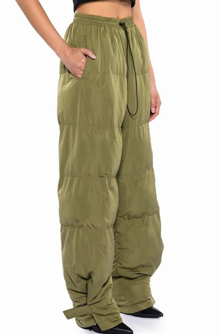 Pants * | Lorena Wide Leg Puffer Pant Olive